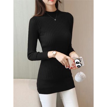 秋冬中長款毛衣女小個子套頭針織衫修身顯瘦半高領打底連衣裙包臀