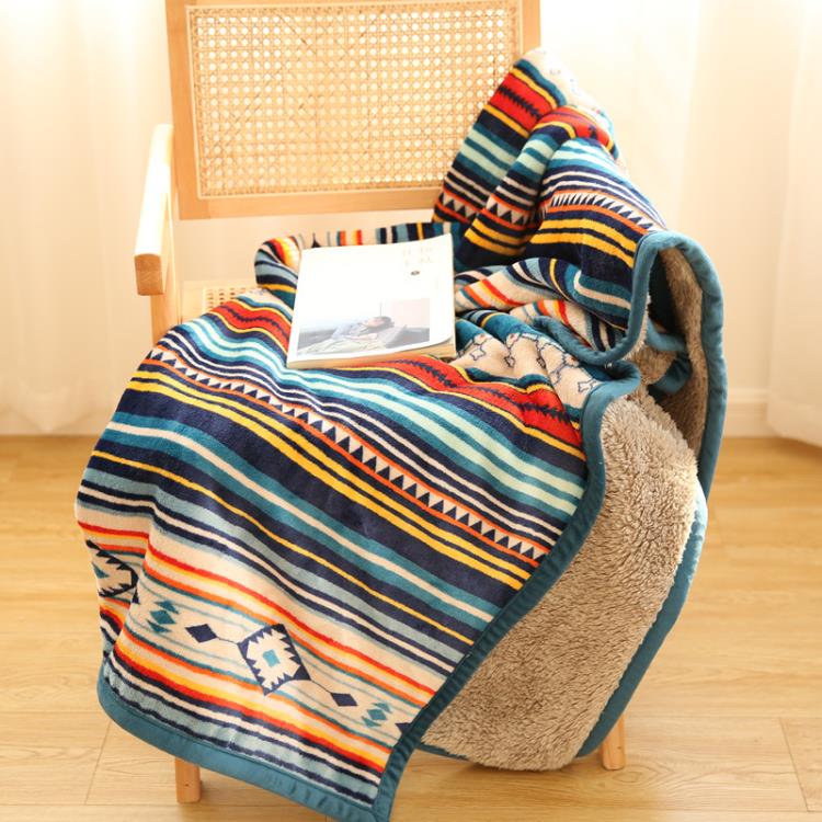 北歐雙層毛毯加厚保暖冬季羊羔絨珊瑚絨毯子沙發小號午睡毯 曼莎時尚