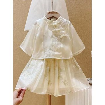 小女孩兒童春夏新中式國風暮云紗中短袖唐裝上衣半身短裙漢服套裝