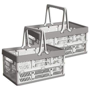 BANGJIASHI 手提摺疊收納籃 可疊收納籃 堆疊收納籃 大號  24 x 37.5 x 19cm  灰色  2個