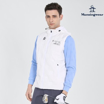 【MUNSINGWEAR 企鵝】男款白色企鵝趣味可拆帽羽絨背心 MGUL6505