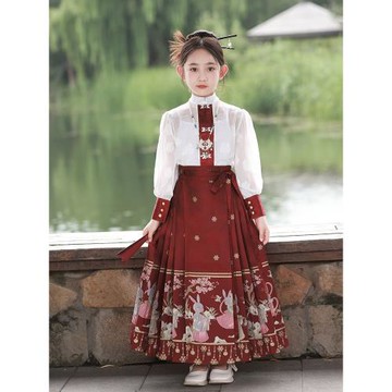 中國風女童馬面裙古裝套裝親子小女孩漢服裙秋冬兒童童裝明制唐裝