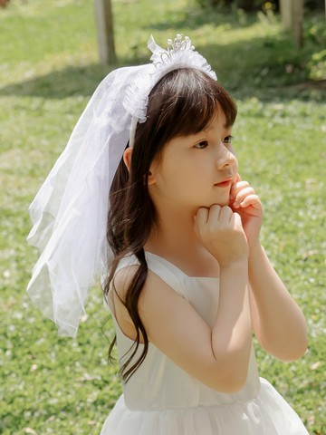珍珠皇冠蝴蝶結頭紗花童髮箍