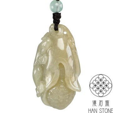 【漢石齋】天然翡翠A貨 瑞獸玉米玉珮吊墜 黃翡種(21*40*13mm)