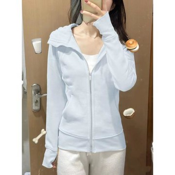 連帽開衫衛衣女2025新款穿搭早秋季修身瑜伽運動收腰上衣短款外套