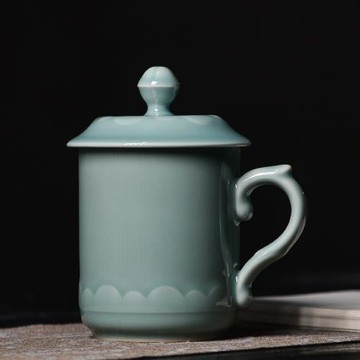 青瓷辦公室茶杯男士專用家用中式陶瓷杯帶蓋杯子會議水禮品禮盒