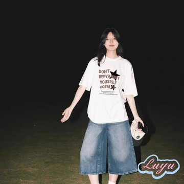 LUYU💗低價下殺💗美式復古星星印花短袖t恤女2026新款男女寬鬆正肩體恤上衣夏季ins