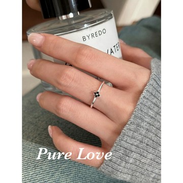 Pure Love樂芙 /正韓 銀飾【S925純銀】R0854簡約通體純銀鋯石小花開口可調式戒指 / 銀