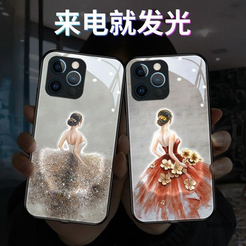來電發光 液態玻璃手機殼 月光紗裙 蘋果16prom15plus玻璃手機殼 iPhone14Pro 13來電發光聲控七彩