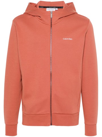 Calvin Klein - logo-stamp zipped hoodie - men - Cotton/Polyester - S - Orange