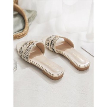 羊皮版~晚晚風溫柔配裙子仙女風法式復古平底涼拖鞋女夏外穿時尚