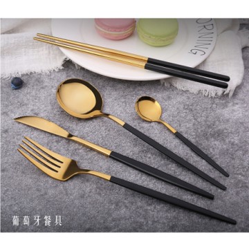 不鏽鋼黑金色餐刀餐叉湯匙茶匙4件組彩盒裝 GM1007BG