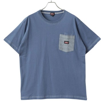 【DICKIES】日本限定 2278-1401-60 布章標誌 丹寧口袋 短T (灰藍色)