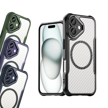 RUGGED SHIELD 領先Pro iPhone 16 Plus 6.7吋 鋁合金鏡頭框 碳纖紋磁吸防摔殼 手機殼