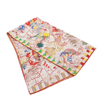 HERMES 愛馬仕 L Epopee d Hermes Shawl 140 圍巾 灰底 多色 喀什米爾 絲綢 【二手名牌BRAND OFF】