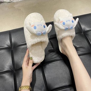 元氣甜妹玉桂狗家居棉拖鞋女冬可愛毛茸茸軟fufu室內家用毛毛拖鞋