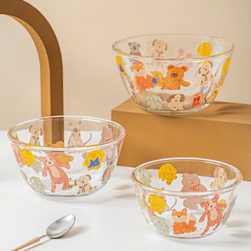 西比爾可愛玻璃碗湯碗面碗耐高溫家用沙拉碗米飯碗高顏值水果碗