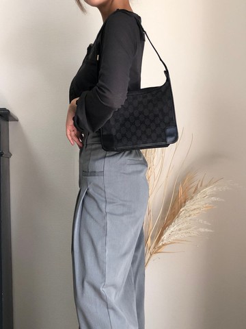 【日本直送 名牌古著包】GUCCI 古馳 GG圖紋 手提包 黑色 帆布 001.4209 vintage 古著 55j2fr