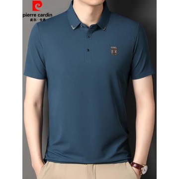皮爾卡丹新款桑蠶絲t恤男短袖薄款夏季Polo衫中年體恤爸爸裝上衣