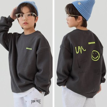 韓國 HIKIKI - (內磨毛)隨手筆記印長袖大學T-墨黑