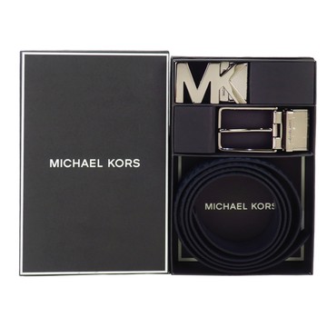 MICHAEL KORS MK LOGO/針扣雙頭雙面用皮帶禮盒組-深藍