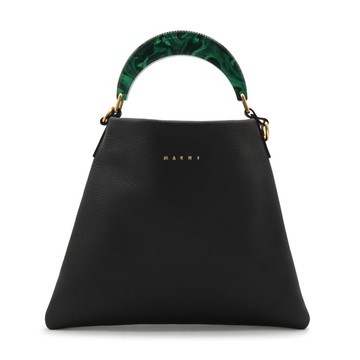 Marni - Black And Green Leather Pannier Handle Bag