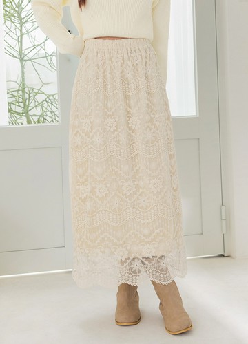 米杏內加絨蕾絲長裙