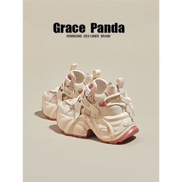 香港GP2025新款松糕厚底鏤空運動涼鞋內增高9CM網紗夏季老爹鞋女