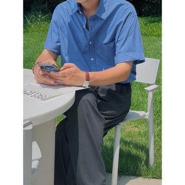 MRCYC棉麻短袖襯衫男夏季美式復古寬松翻領亞麻半袖純色襯衣外套