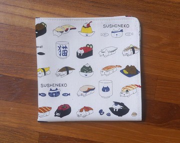 台灣純棉手帕 = 貓咪壽司吧 = 米白