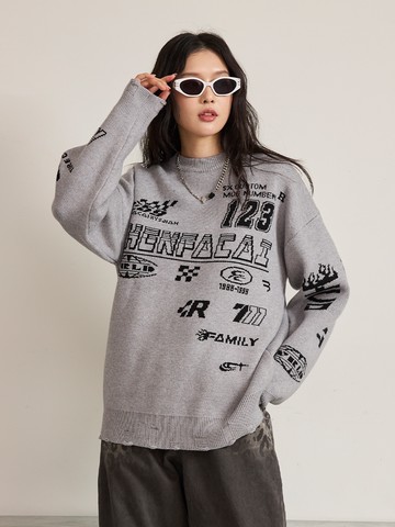 街頭賽車寬鬆長針織衫