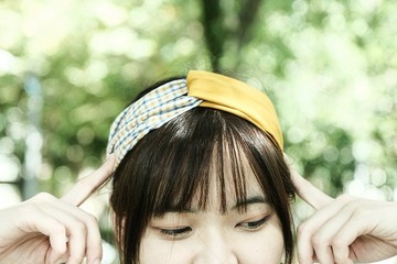 交叉髮帶【黃/黃藍格紋】