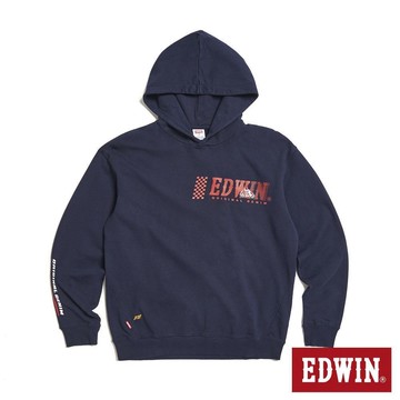 EDWIN 男裝 小騎士寬版長袖連帽T恤 (丈青色)