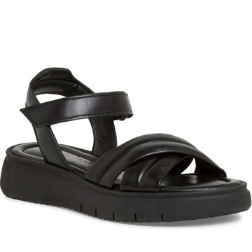 TAMARIS BLACK LEATHER CASUAL OPEN SANDALS 黑色女款鞋子