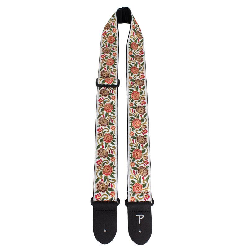 PERRI S WHITE WITH FLORAL TRAIL JACQUARD GUITAR STRAP TWS-7584