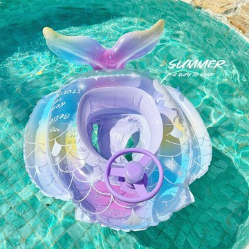 【臺灣出貨】🚀游泳圈兒童美人魚尾方向盤幼兒寶寶坐圈水上充氣防側翻游泳圈成人