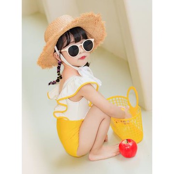 韓國新款小女孩連體泳衣兒童可愛小飛邊專業速干中小童泳裝2025