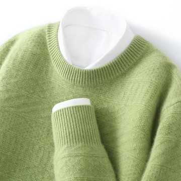 高端圓領羊絨衫男時尚山羊絨衫冬季高級感牛油果綠打底中青年毛衣
