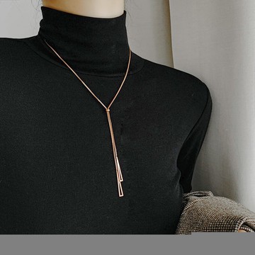 韓國東大門設計鈦鋼三角吊墜項鏈女秋冬簡約毛衣鏈長款時尚項飾女