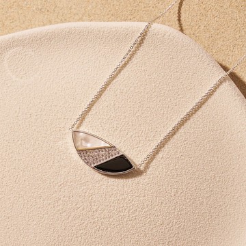 弧形滿鑽雙寶石項鍊 (黑瑪瑙,珍珠母貝)