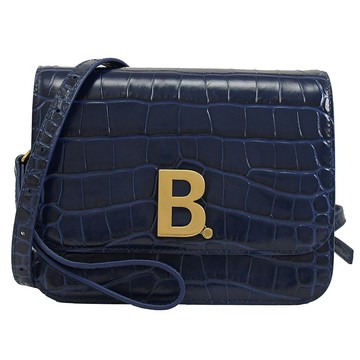 BALENCIAGA 巴黎世家 618156 金屬B LOGO鱷魚紋風琴小方包.寶藍