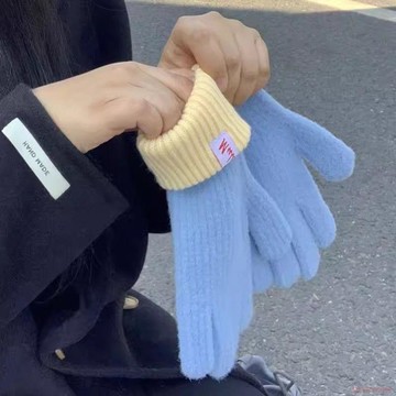 精選好物🌈針織羊絨手套女冬季新款觸屏加絨保暖加厚防寒分指韓版毛線手套潮
