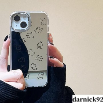 黑色線條小狗鏡面 ins 適用iPhone 16 15 14 13 pro max 手機殼8 plus XS XR