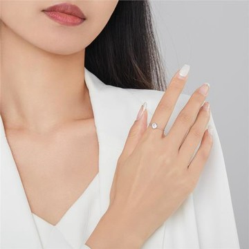 AILMAY s925純銀圓形鋯石鏈條戒指女歐美小眾微鑲可調節指環飾品