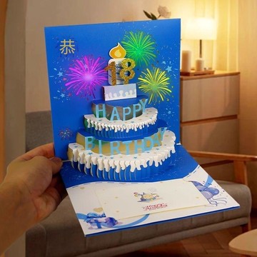🔥臺灣夯貨-大米優品🏆3D燈光生日賀卡生日花祝福小卡片定製高級感信封紙雕禮物卡