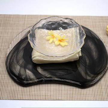 日式水墨玻璃餐盤 不規則形刺身西餐盤日式餐盤墊 酒店會所裝飾盤