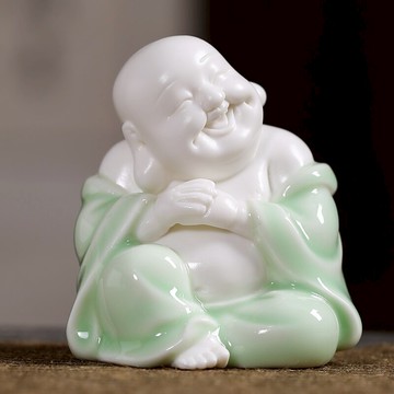 陶瓷小彌勒佛像家居中式客廳擺件博古架辦公桌茶幾裝飾品擺設笑佛
