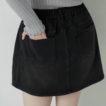 後鬆緊假口袋牛仔短裙(附褲)