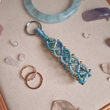 C027-手工編織鑰匙圈 藍綠色漸層鑰匙掛飾