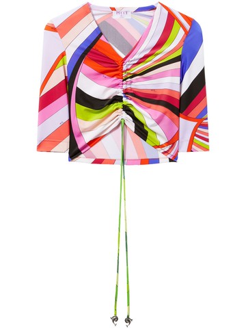 PUCCI - wave-print cropped top - women - Polyester/Elastane - 46 - Pink